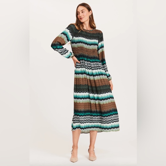green floral wrap midi dress Printed Faux Wrap Midi Dress